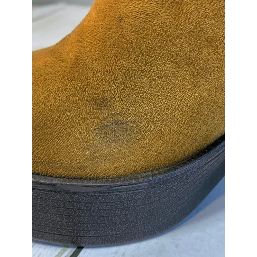 Women's Platform Chunky Heel Chelsea Ankle Boot Side Zip Faux Tan Suede Size 7